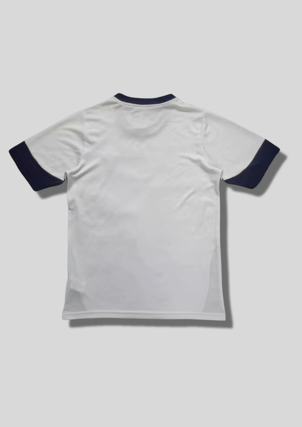 Portugal 2024 (Training / Concept) Blanc, col et larges bordures de manches bleu marine, détails latéraux marine, logos Puma et écusson en monochrome sombre. GoalKits