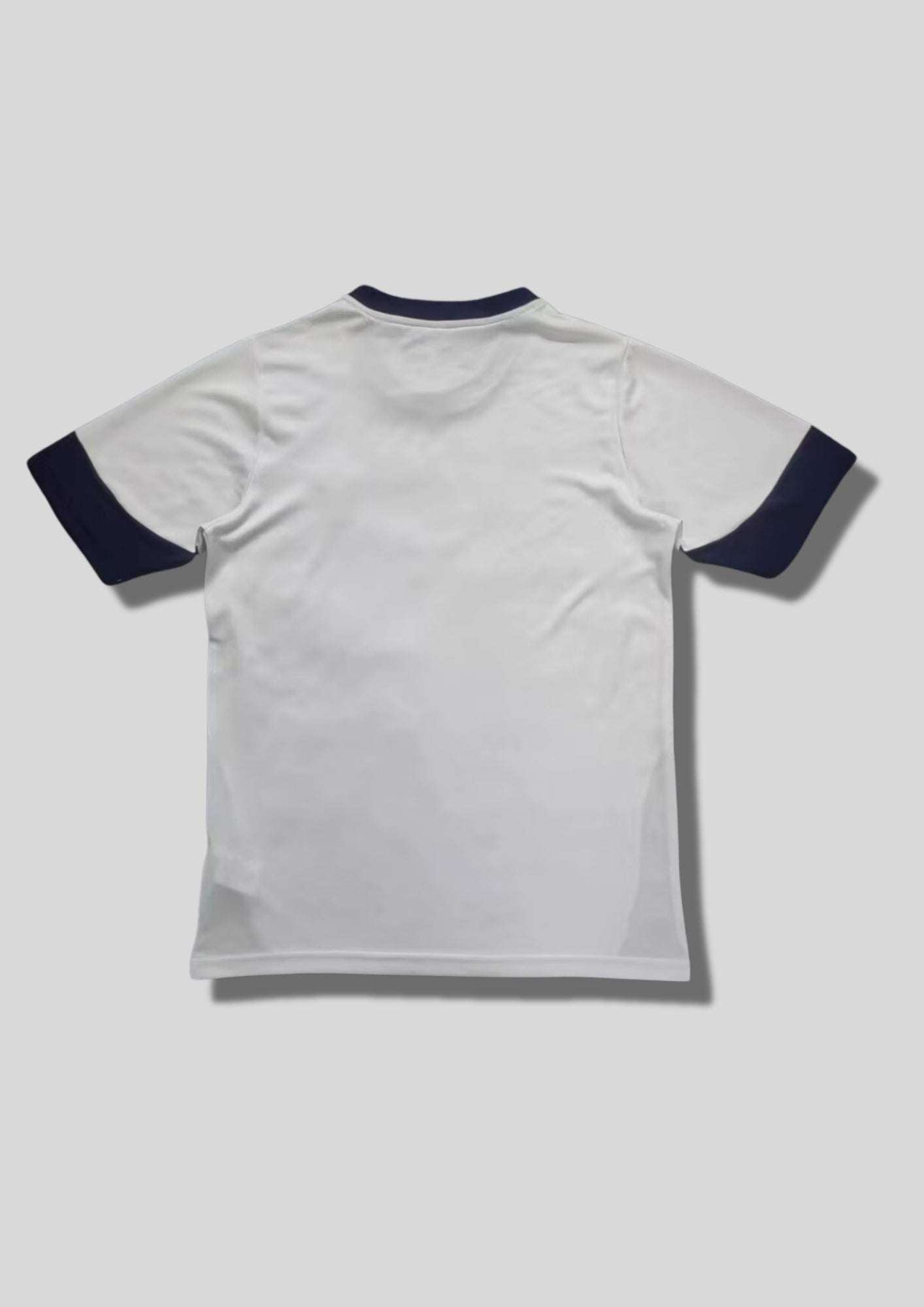 Portugal 2024 (Training / Concept) Blanc, col et larges bordures de manches bleu marine, détails latéraux marine, logos Puma et écusson en monochrome sombre. GoalKits