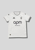 AS Monaco "Third" 2024-2025 : maillot blanc immaculé avec des motifs ondulés gris clair sur le bas du torse, logos et sponsor apm MONACO en noir. GoalKits