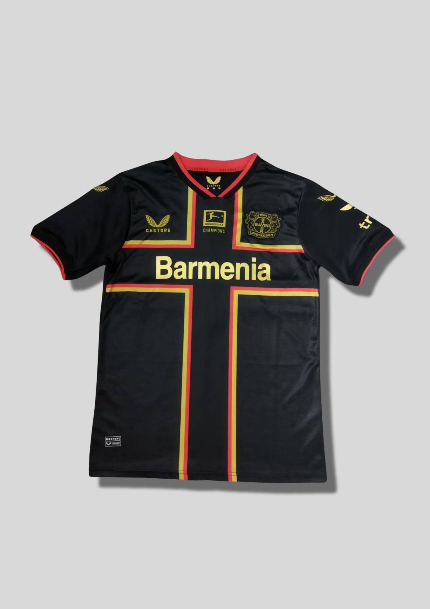 Maillot Leverkusen Cup 24/25 - Noir & Croix Or/Rouge "Champions Edition" GoalKits