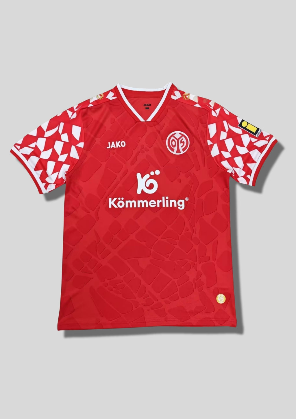 Maillot Mayence 05 Domicile 24/25 - Rouge & Manches Mosaïque Blanche GoalKits
